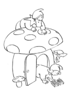 A coloring page of gnomes